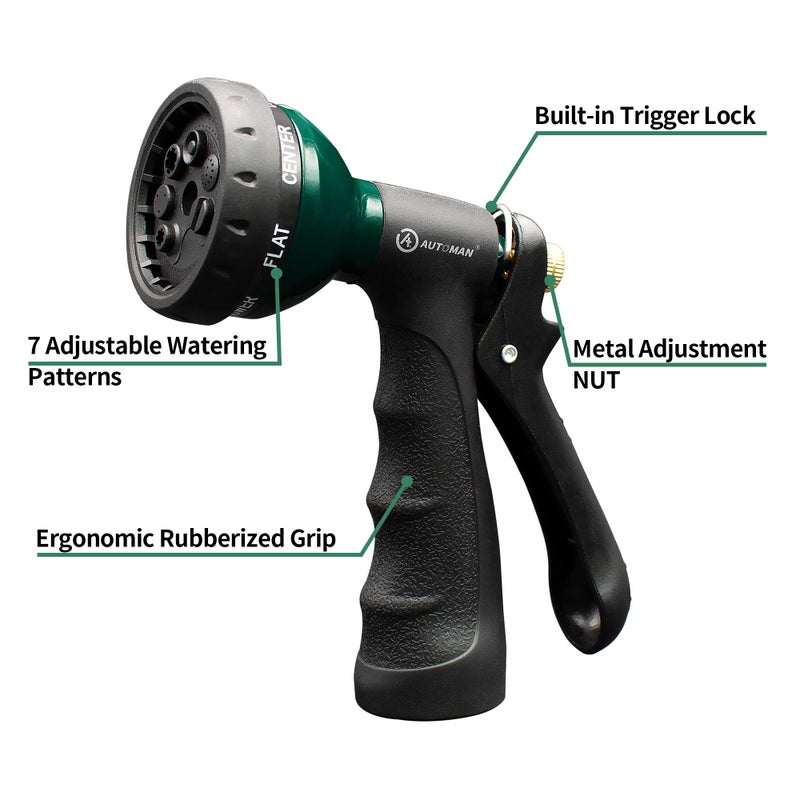AUTOMAN-Garden-Hose-Nozzle, Metal Water Spray Nozzle with Heavy Duty 7 Adjustable Watering Patterns,Slip Resistant for Watering Plants,Lawn& Garden,Washing Cars,Cleaning,Showering Pets & Outdoor Fun. - Image 2